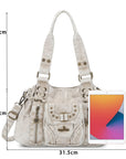 Lace-Up Multi-Pocket Hobo Shoulder Bag
