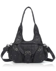Vintage Moto Buckle-Front Hobo Shoulder Bag