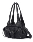 Vintage Moto Buckle-Front Hobo Shoulder Bag