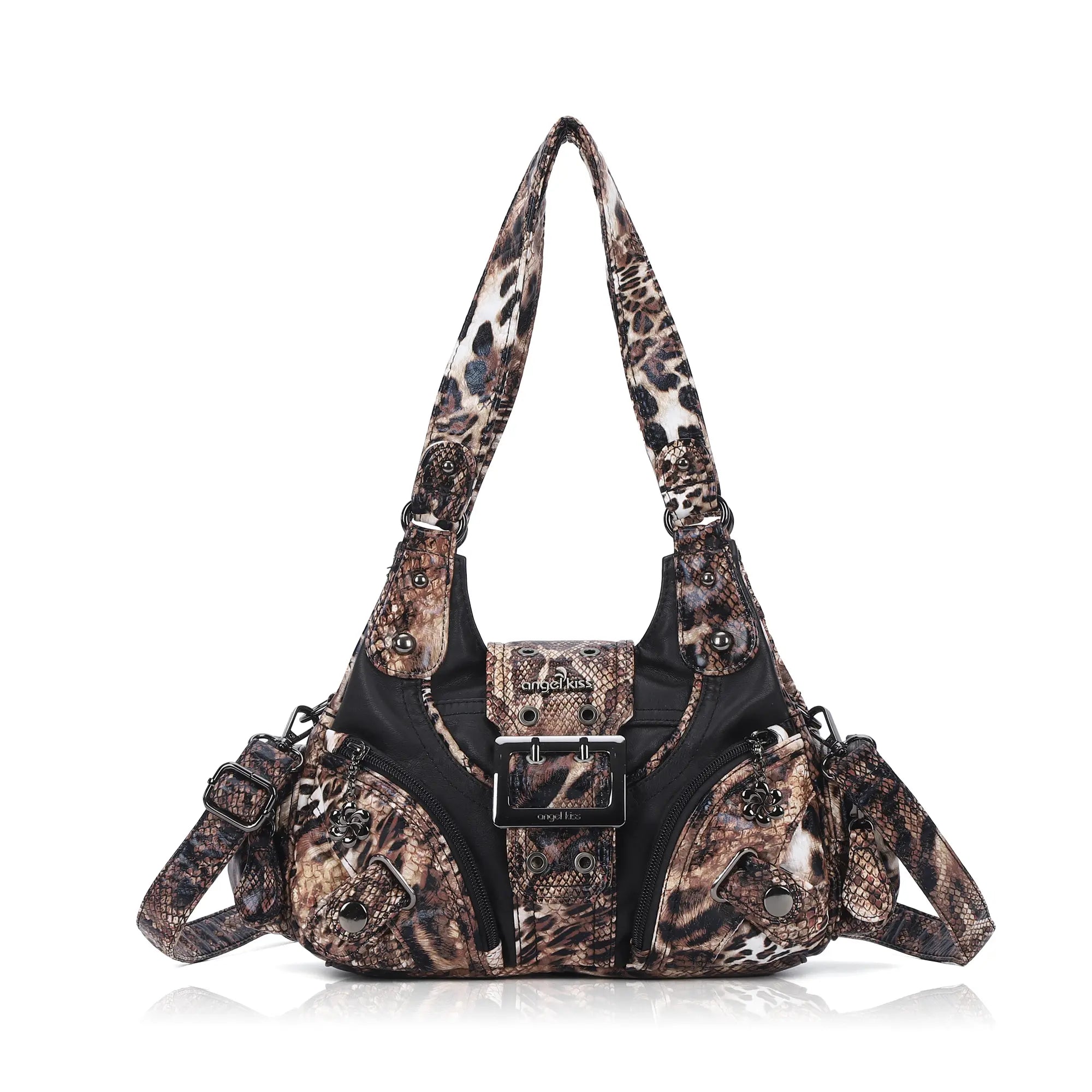 Women’s Moto Buckle Multi-Pocket Convertible Satchel Bag