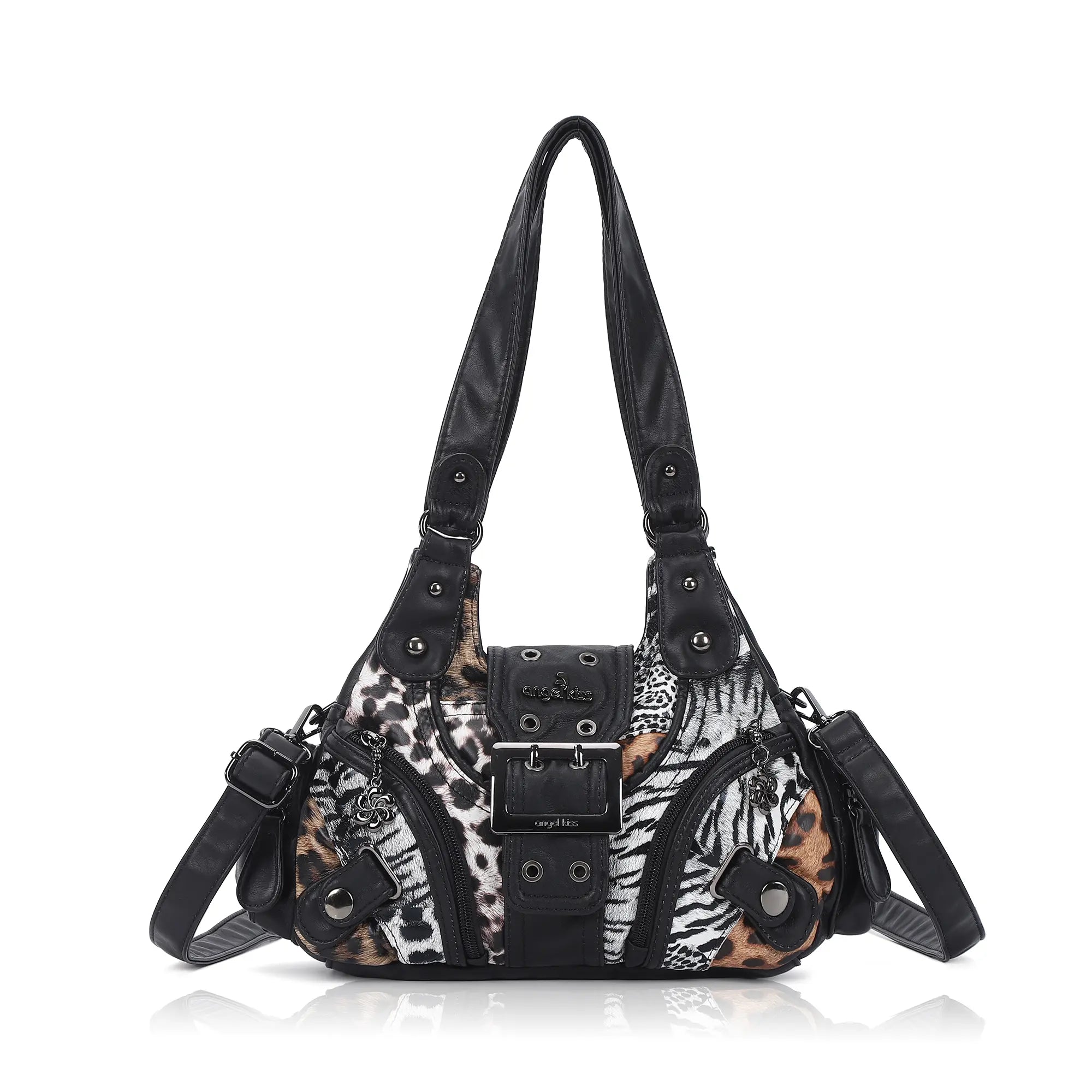 Women’s Moto Buckle Multi-Pocket Convertible Satchel Bag
