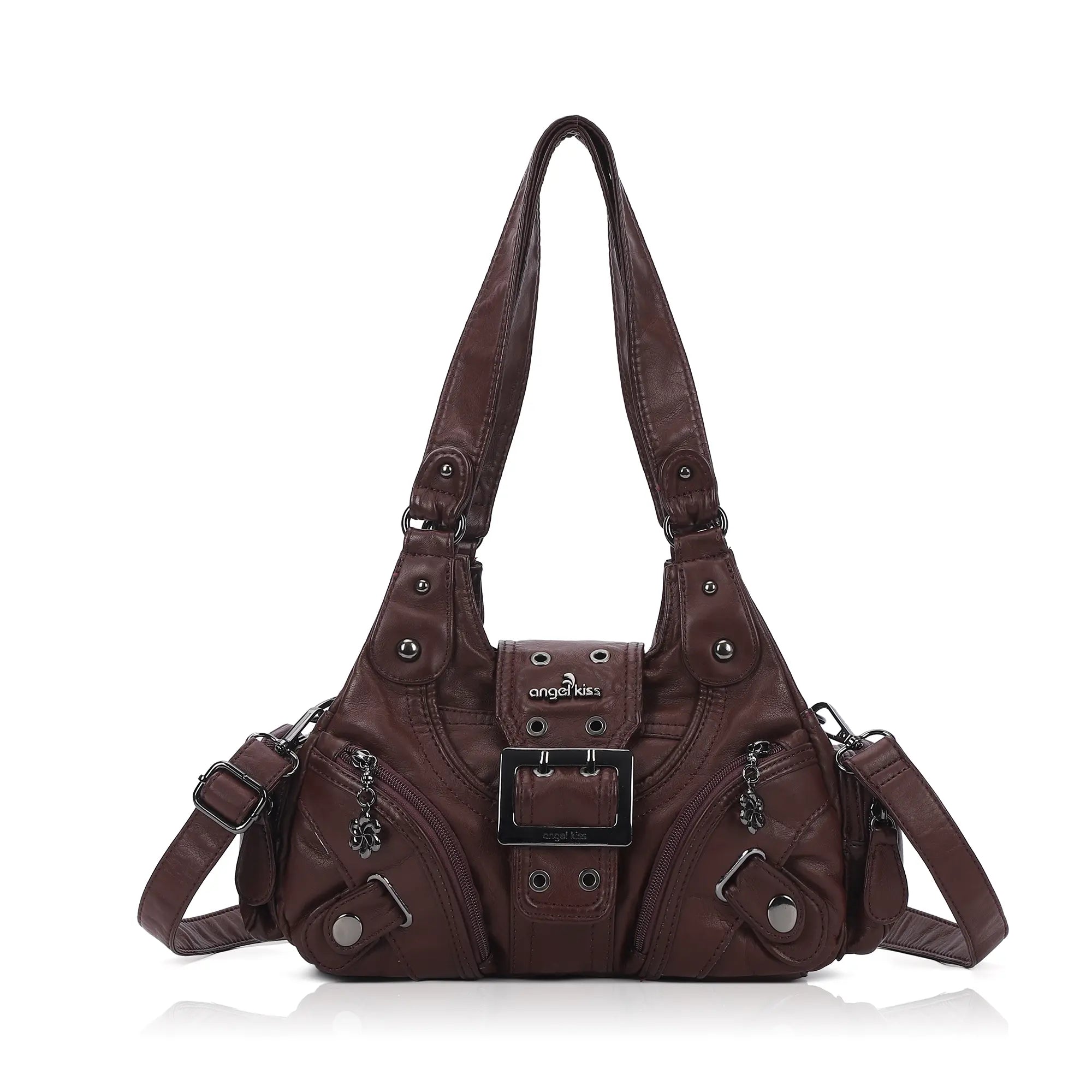 Women’s Moto Buckle Multi-Pocket Convertible Satchel Bag