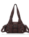 Women’s Moto Buckle Multi-Pocket Convertible Satchel Bag