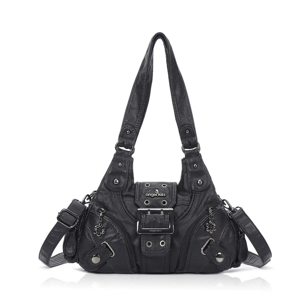 Women’s Moto Buckle Multi-Pocket Convertible Satchel Bag