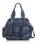 Small Multi-Pocket Denim Satchel Bag with Crossbody Strap