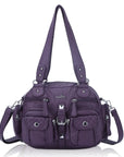 Small Double-Handle Shoulder Bag with Multiple Front Pockets