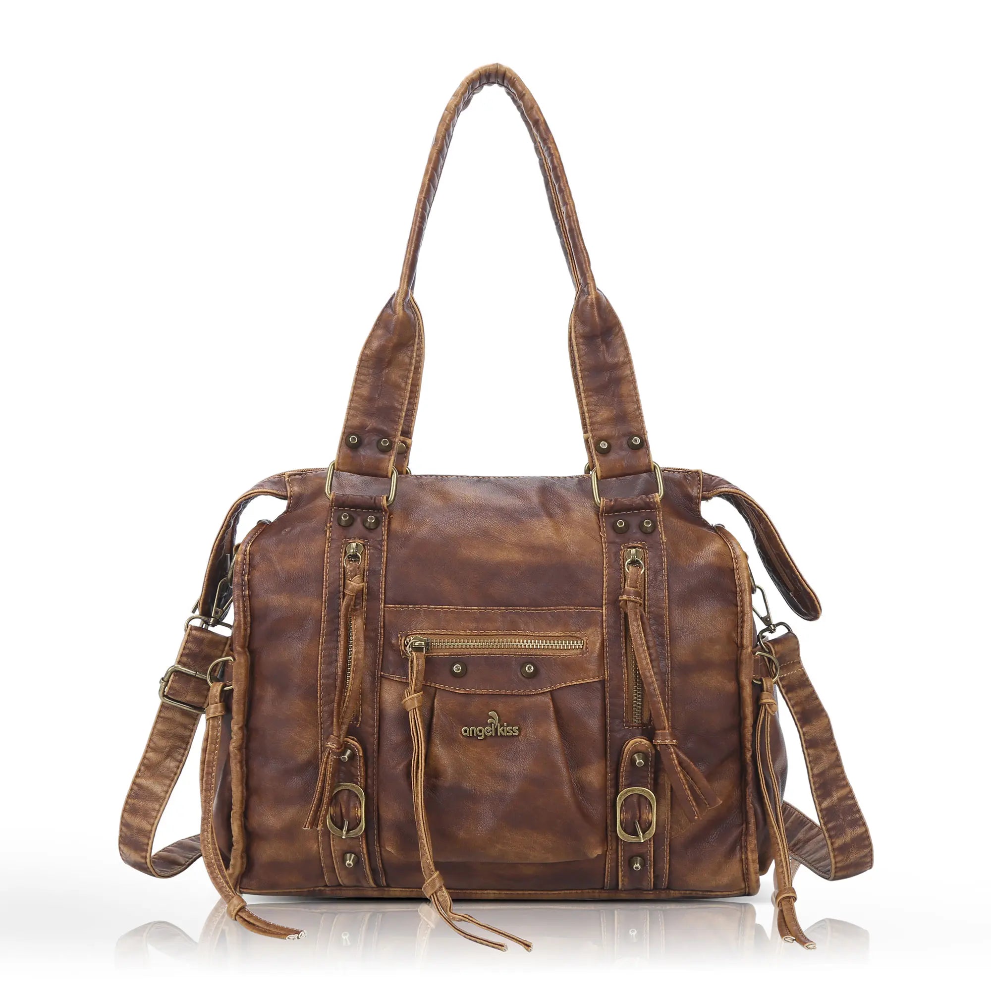 Vintage PU Leather Studded Shoulder Tote Bag for Travel