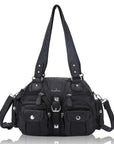 Small Double-Handle Shoulder Bag with Multiple Front Pockets