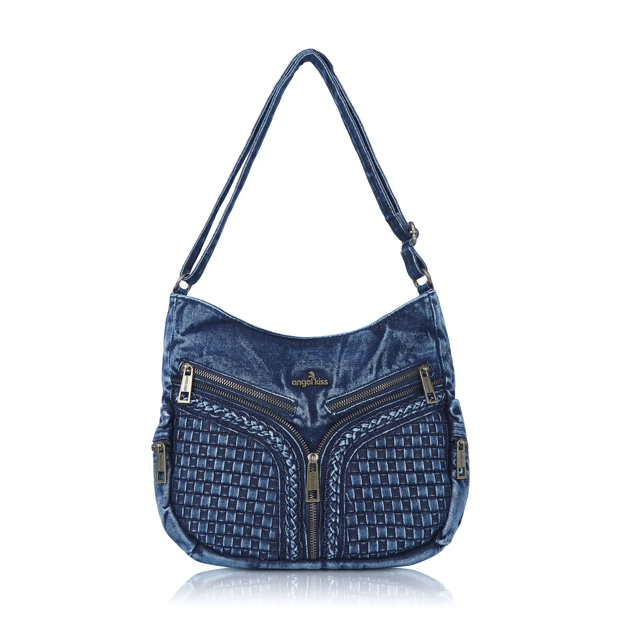 Y2K V-Zip Denim Hobo Shoulder-Crossbody Bag
