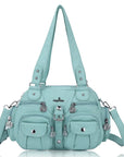 Small Double-Handle Shoulder Bag with Multiple Front Pockets