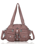 Small Double-Handle Shoulder Bag with Multiple Front Pockets