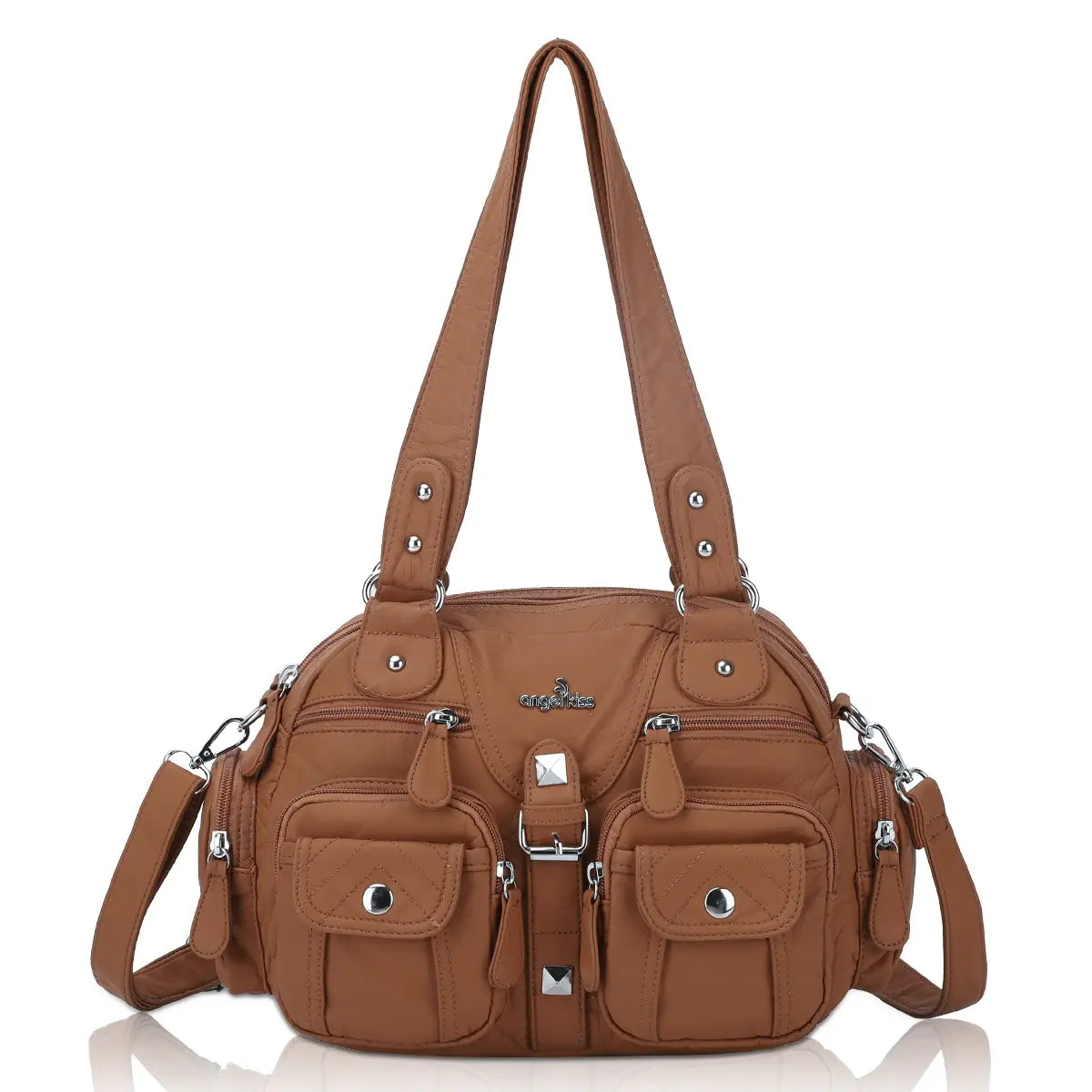 Small Double-Handle Shoulder Bag with Multiple Front Pockets