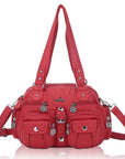 Small Double-Handle Shoulder Bag with Multiple Front Pockets