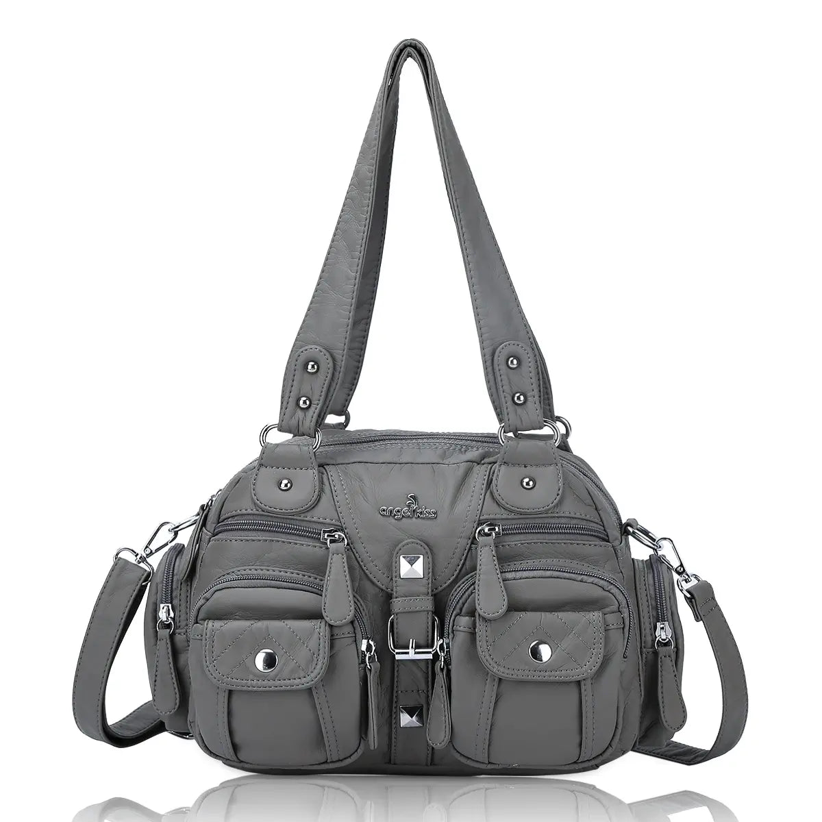 Small Double-Handle Shoulder Bag with Multiple Front Pockets