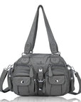 Small Double-Handle Shoulder Bag with Multiple Front Pockets