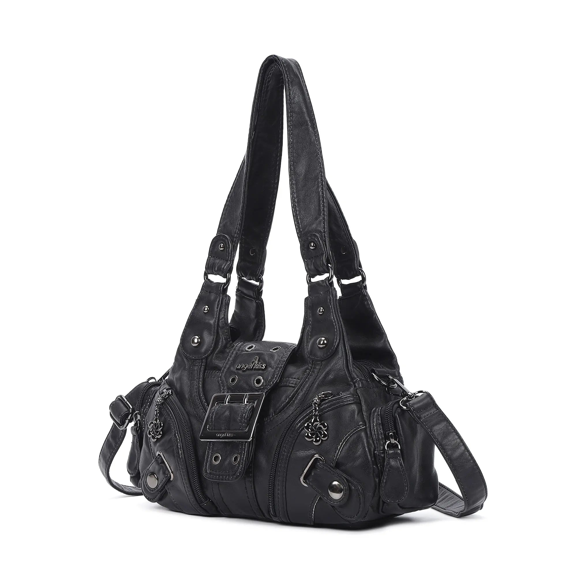 Women’s Moto Buckle Multi-Pocket Convertible Satchel Bag