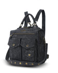 Denim Convertible Backpack Purse with Studded Strap
