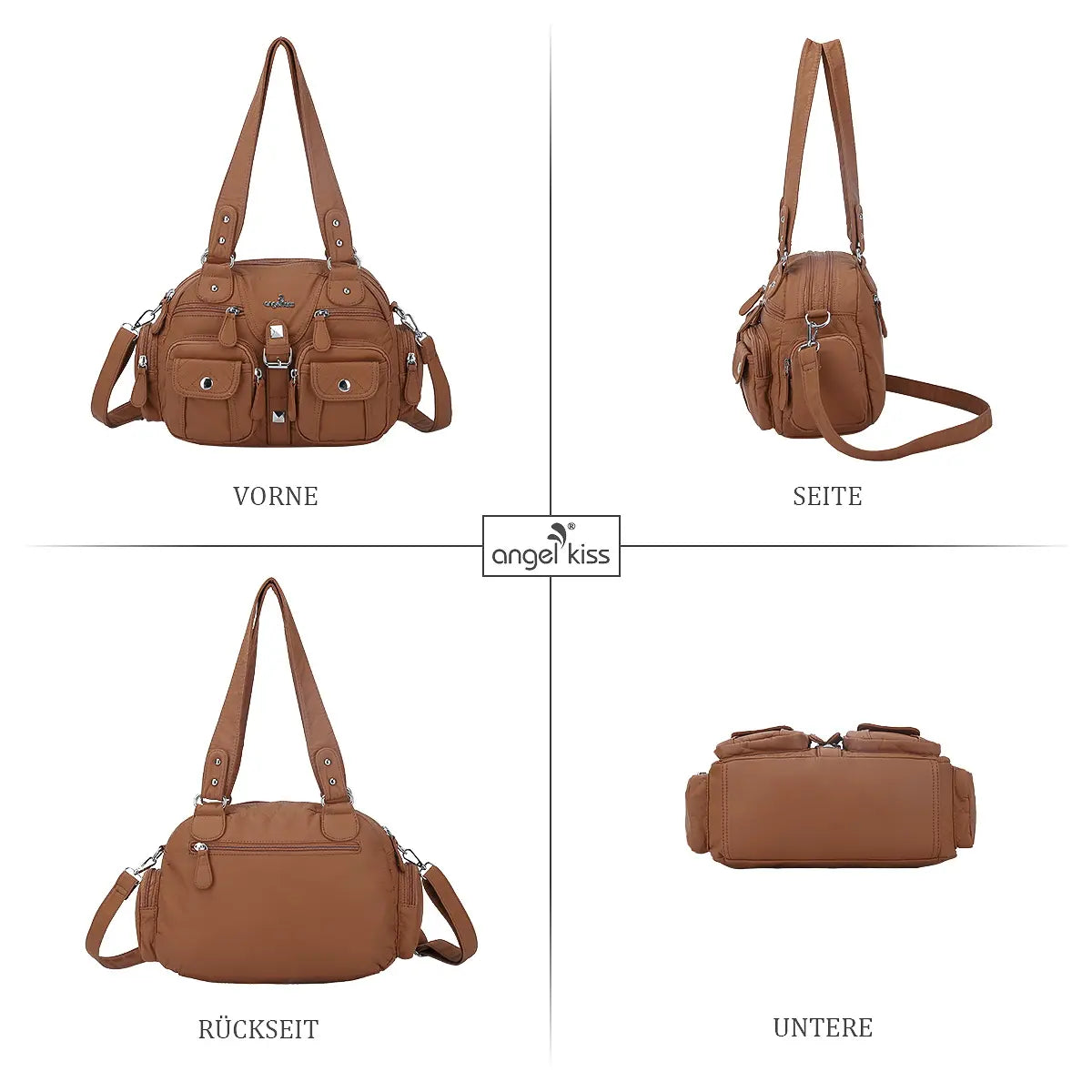Small Double-Handle Shoulder Bag with Multiple Front Pockets