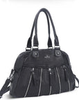 Large Multi-Zipper Pocket Satchel Bag with Crossbody Strap
