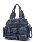 Small Multi-Pocket Denim Satchel Bag with Crossbody Strap