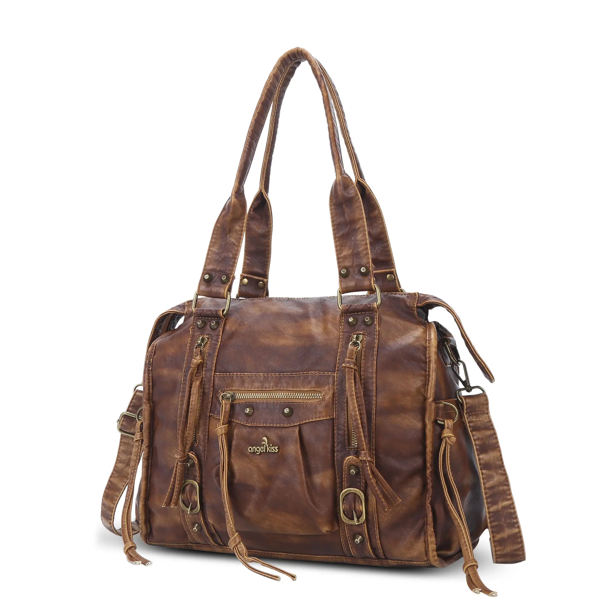 Vintage PU Leather Studded Shoulder Tote Bag for Travel
