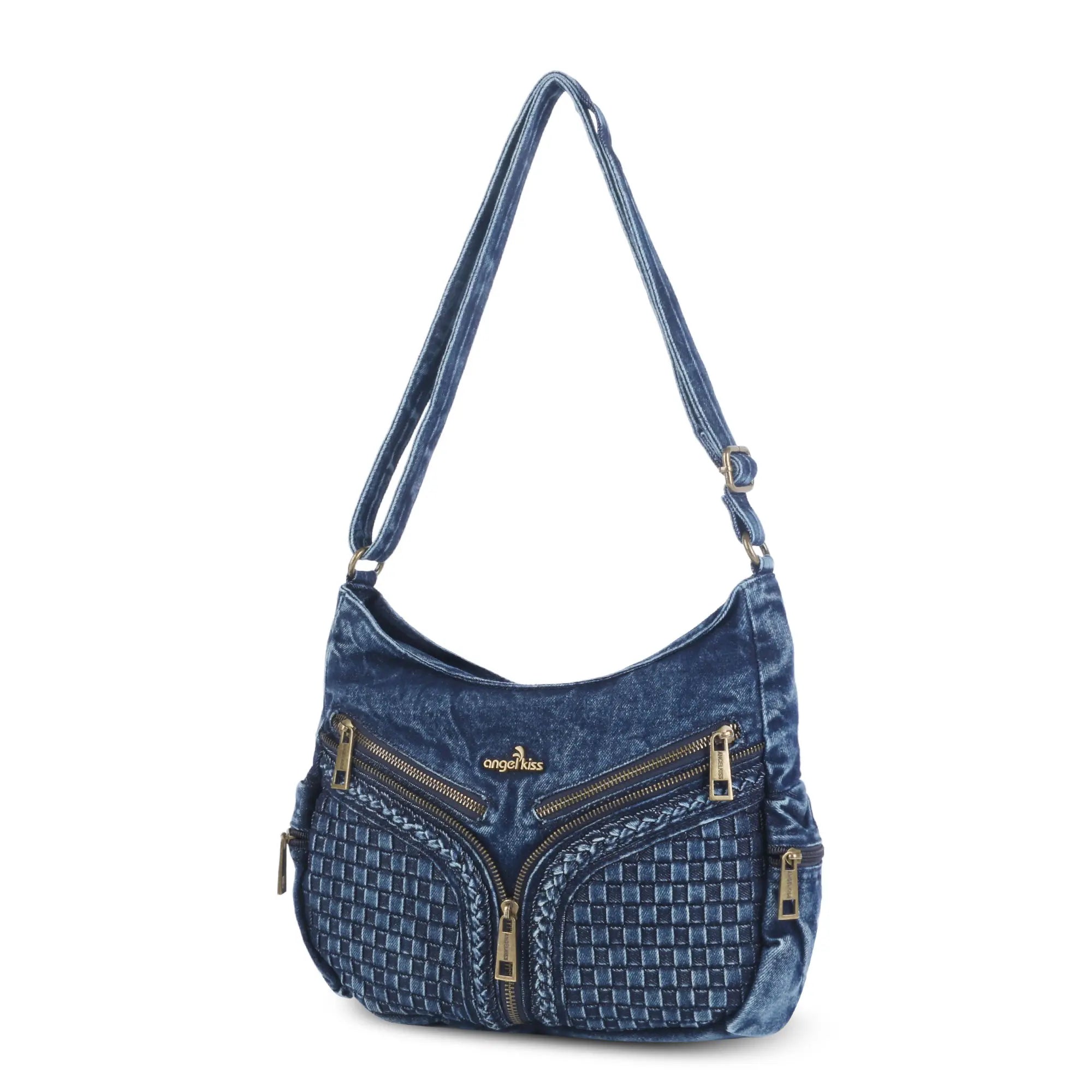 Y2K V-Zip Denim Hobo Shoulder-Crossbody Bag