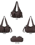 Vintage Washed Multi-Pocket Purse - Punk Studded Crossbody Shoulder Bag for Women