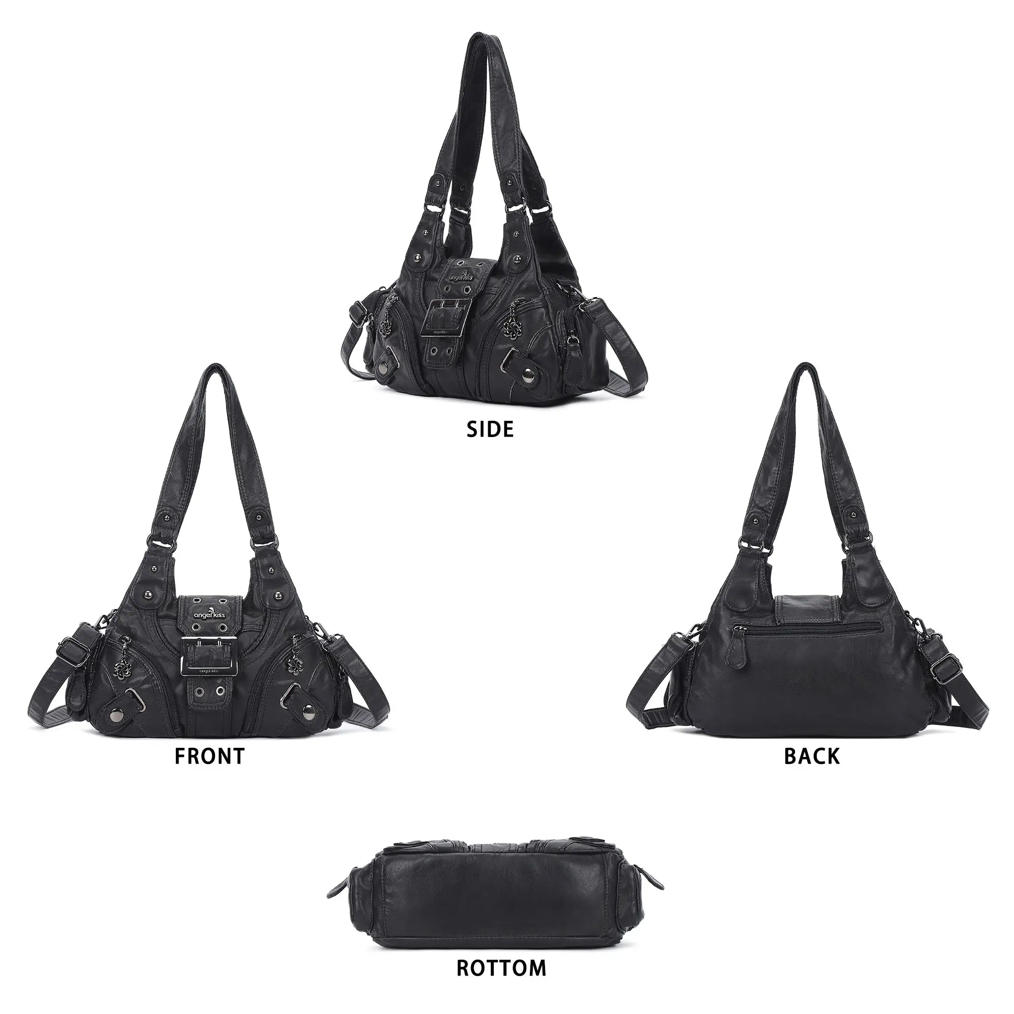 Women’s Moto Buckle Multi-Pocket Convertible Satchel Bag