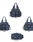 Small Multi-Pocket Denim Satchel Bag with Crossbody Strap