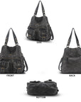 Washed Multi-Pocket Cargo Tote Bag with Crossbody Strap