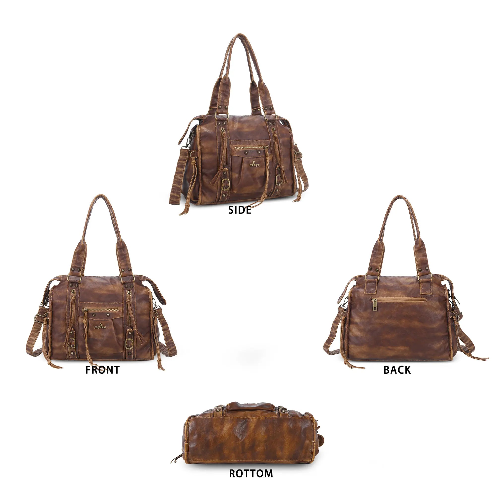 Vintage PU Leather Studded Shoulder Tote Bag for Travel