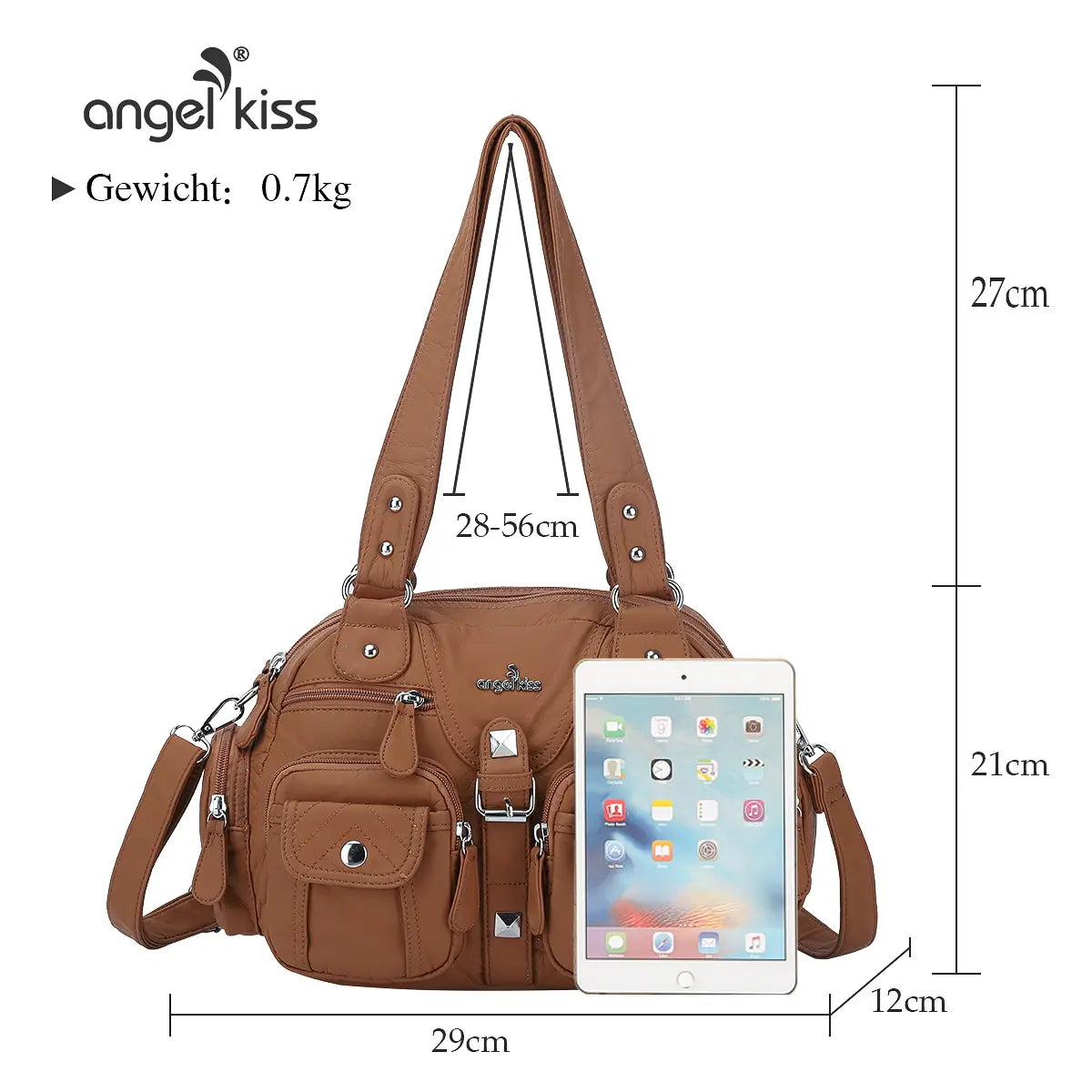 Small Double-Handle Shoulder Bag with Multiple Front Pockets