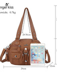 Small Double-Handle Shoulder Bag with Multiple Front Pockets