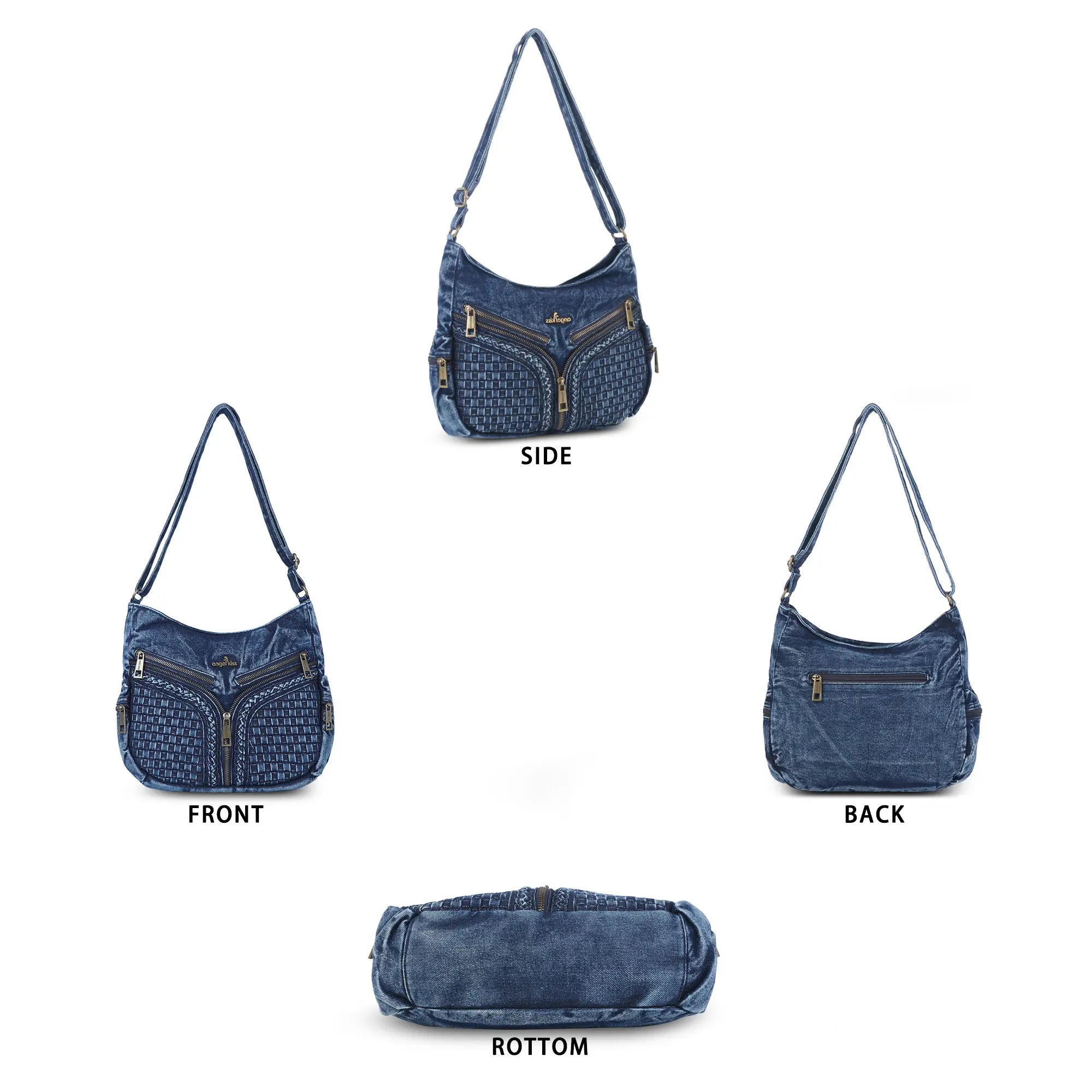 Y2K V-Zip Denim Hobo Shoulder-Crossbody Bag
