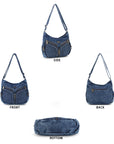 Y2K V-Zip Denim Hobo Shoulder-Crossbody Bag
