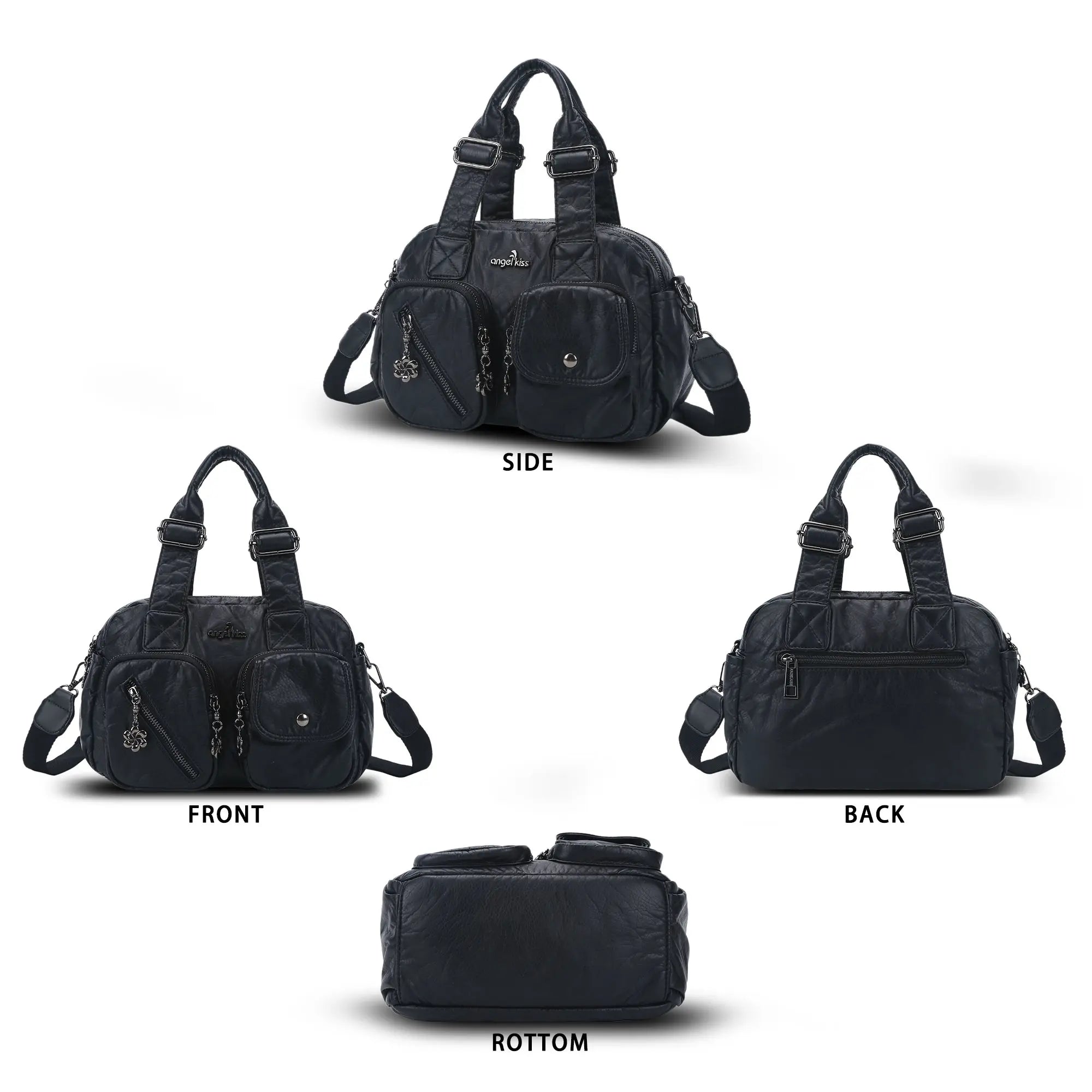 Small Multi-Pocket Satchel Bag with Adjustable Crossbody Strap