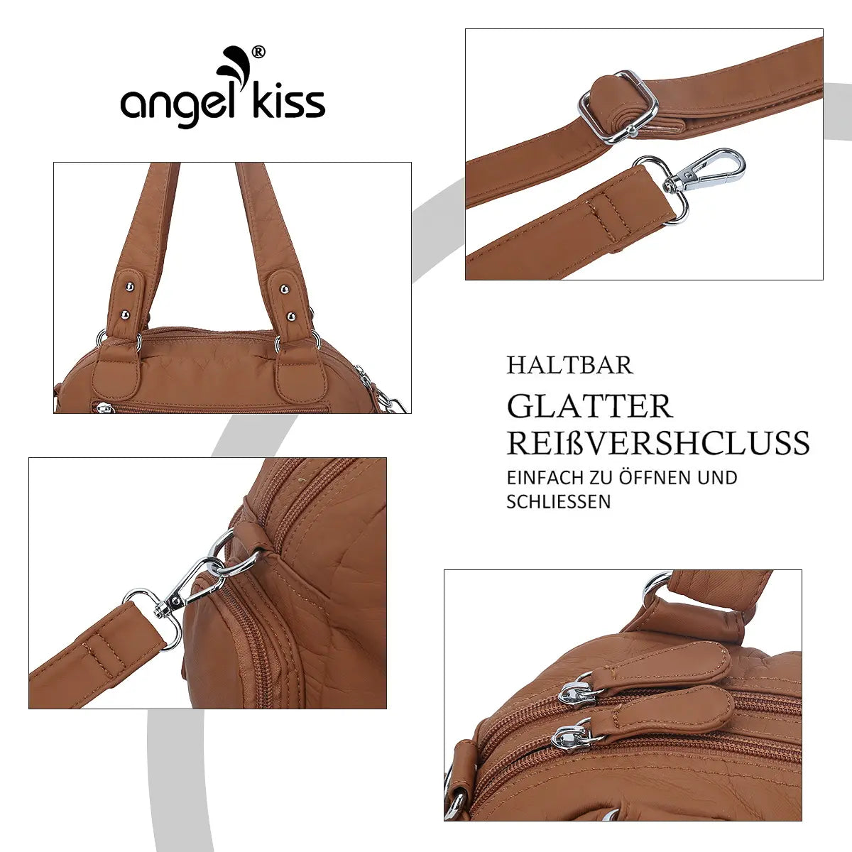 Small Double-Handle Shoulder Bag with Multiple Front Pockets