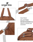 Small Double-Handle Shoulder Bag with Multiple Front Pockets