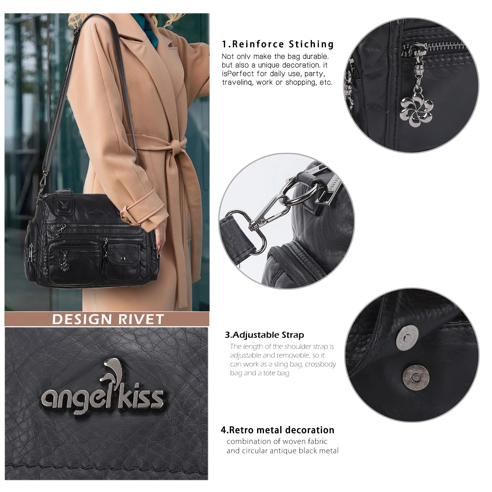 Vintage Utility Satchel Crossbody Bag with Easy-Access Pockets