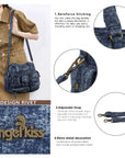 Small Multi-Pocket Denim Satchel Bag with Crossbody Strap