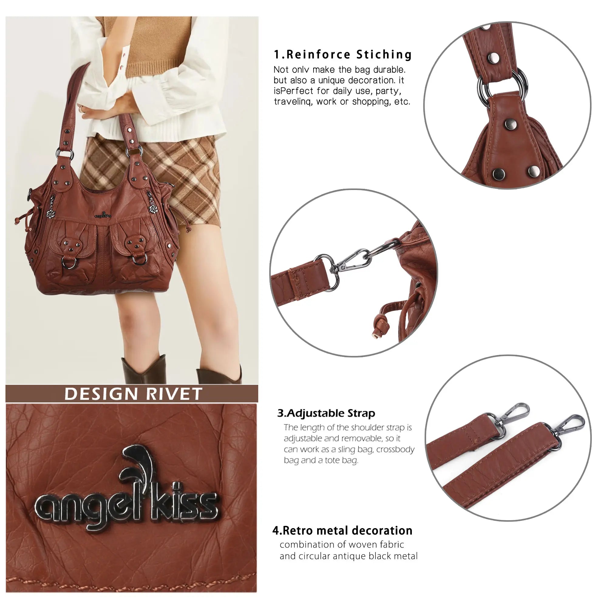 Organized Storage Faux Leather Tote Crossbody Bag Hardware Detail