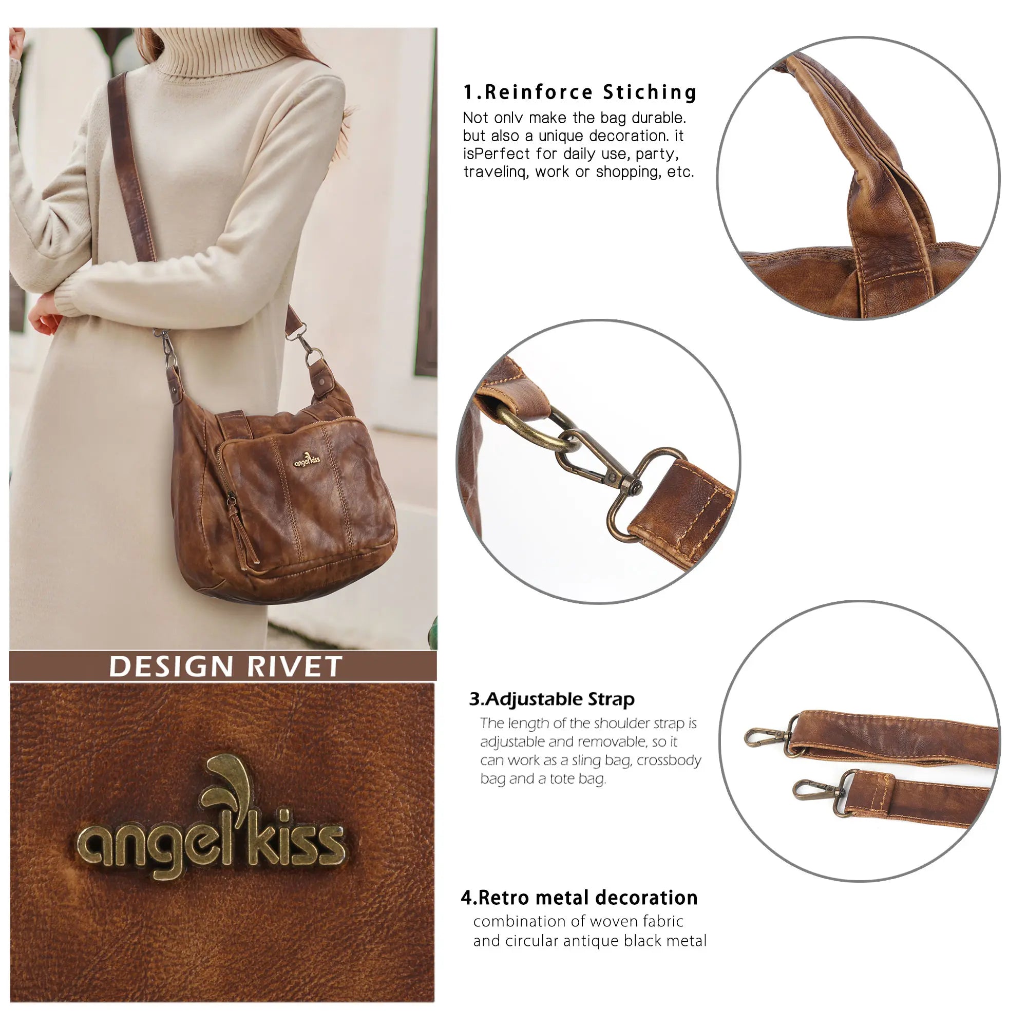 Soft PU Multi-Pocket Satchel Crossbody Bag