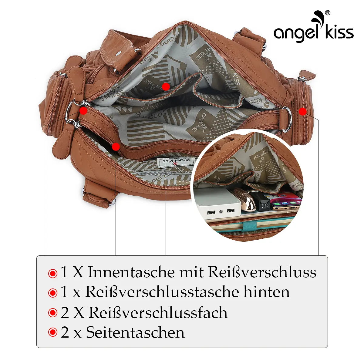 Small Double-Handle Shoulder Bag with Multiple Front Pockets