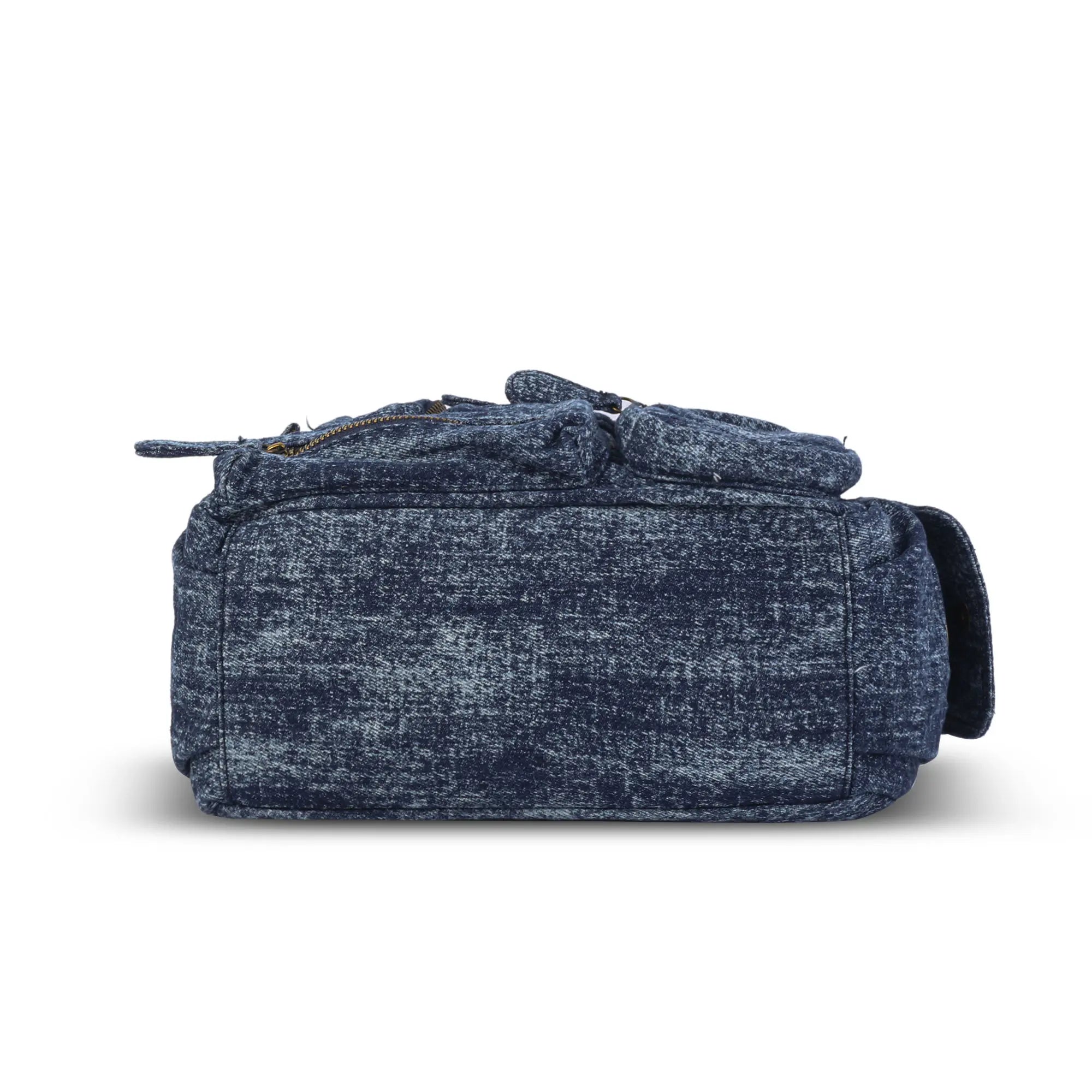 Small Multi-Pocket Denim Satchel Bag with Crossbody Strap