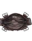 Vintage Washed Multi-Pocket Purse - Punk Studded Crossbody Shoulder Bag for Women