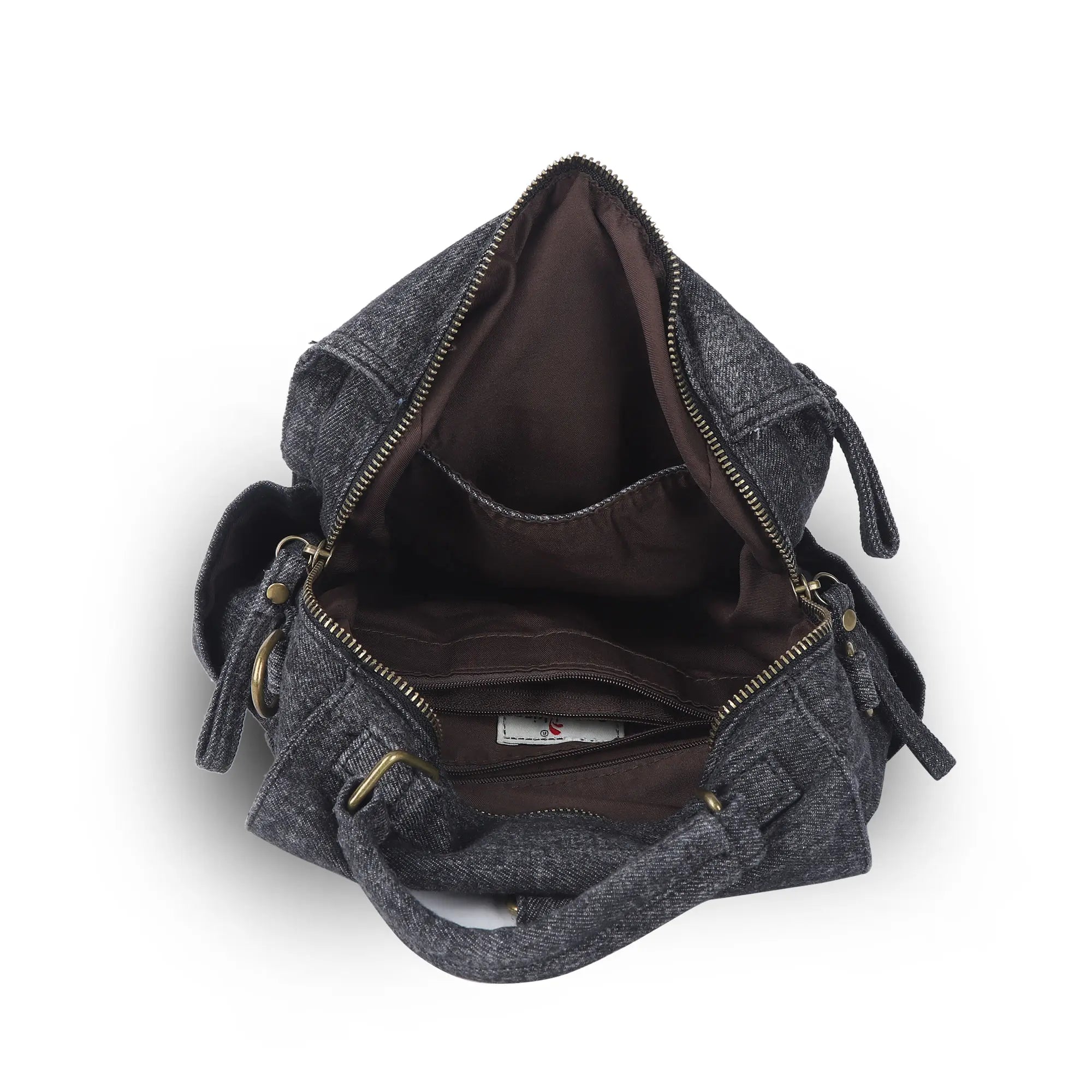 Denim Convertible Backpack Purse with Studded Strap