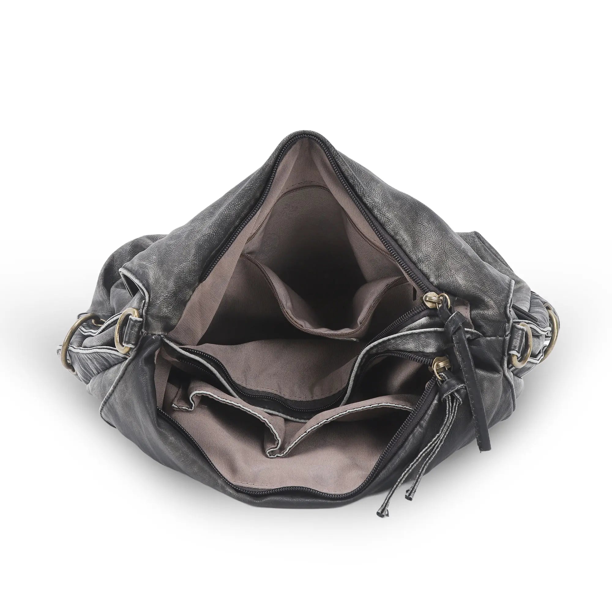 Washed Multi-Pocket Cargo Tote Bag with Crossbody Strap