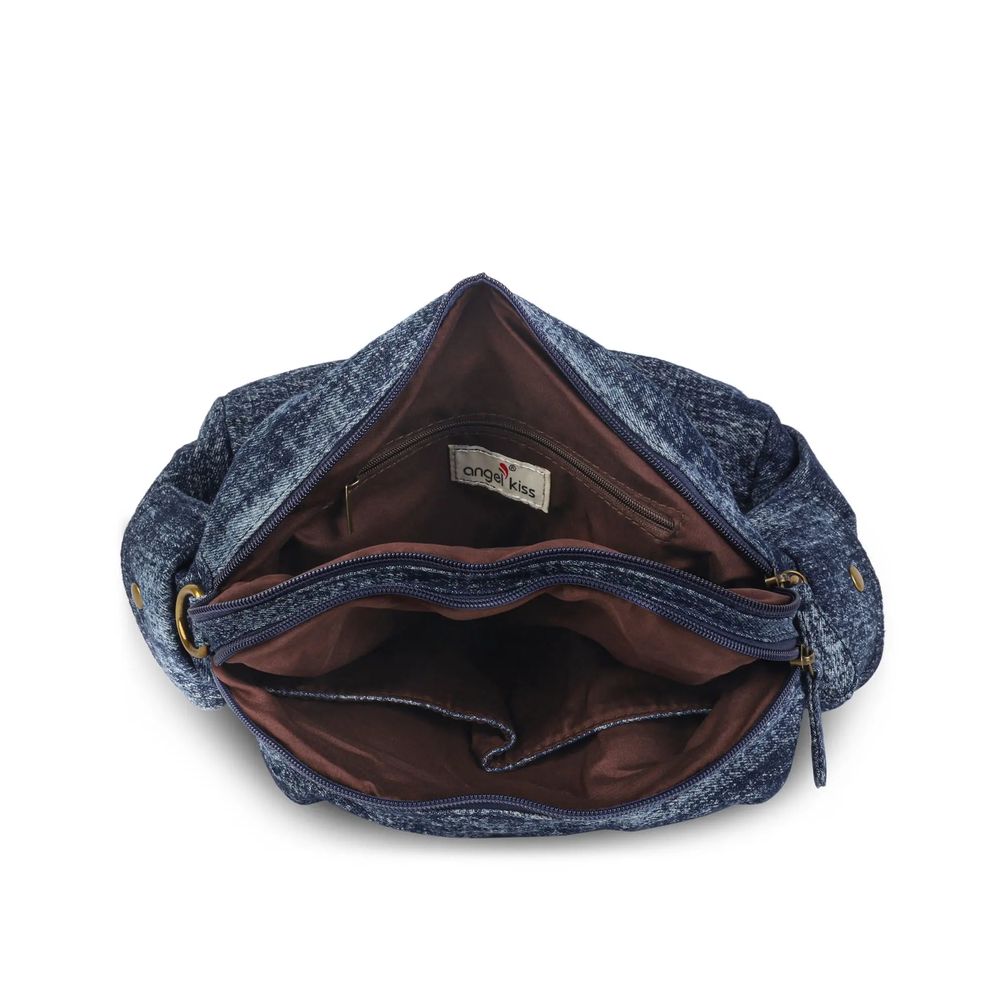 Small Multi-Pocket Denim Satchel Bag with Crossbody Strap