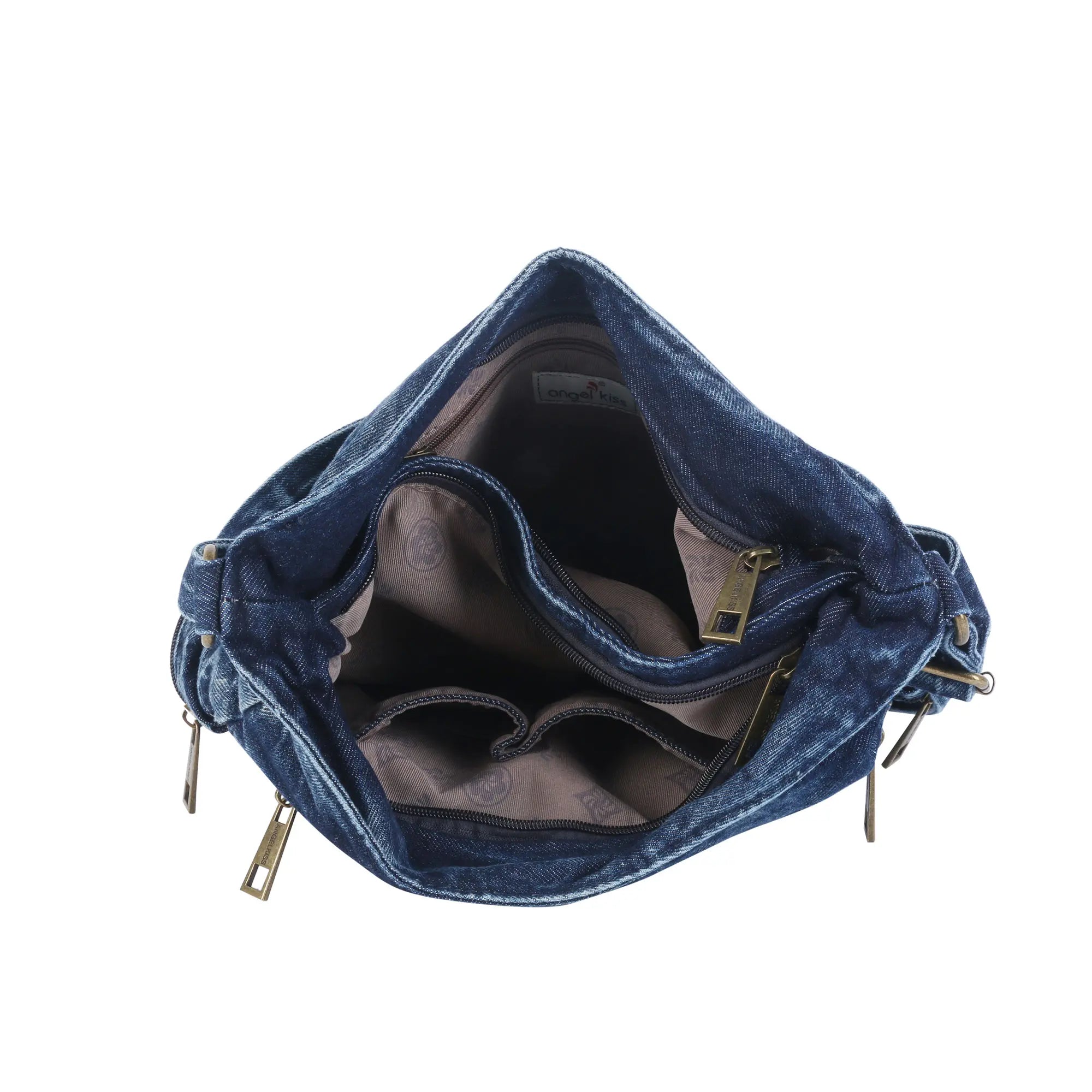 Y2K V-Zip Denim Hobo Shoulder-Crossbody Bag