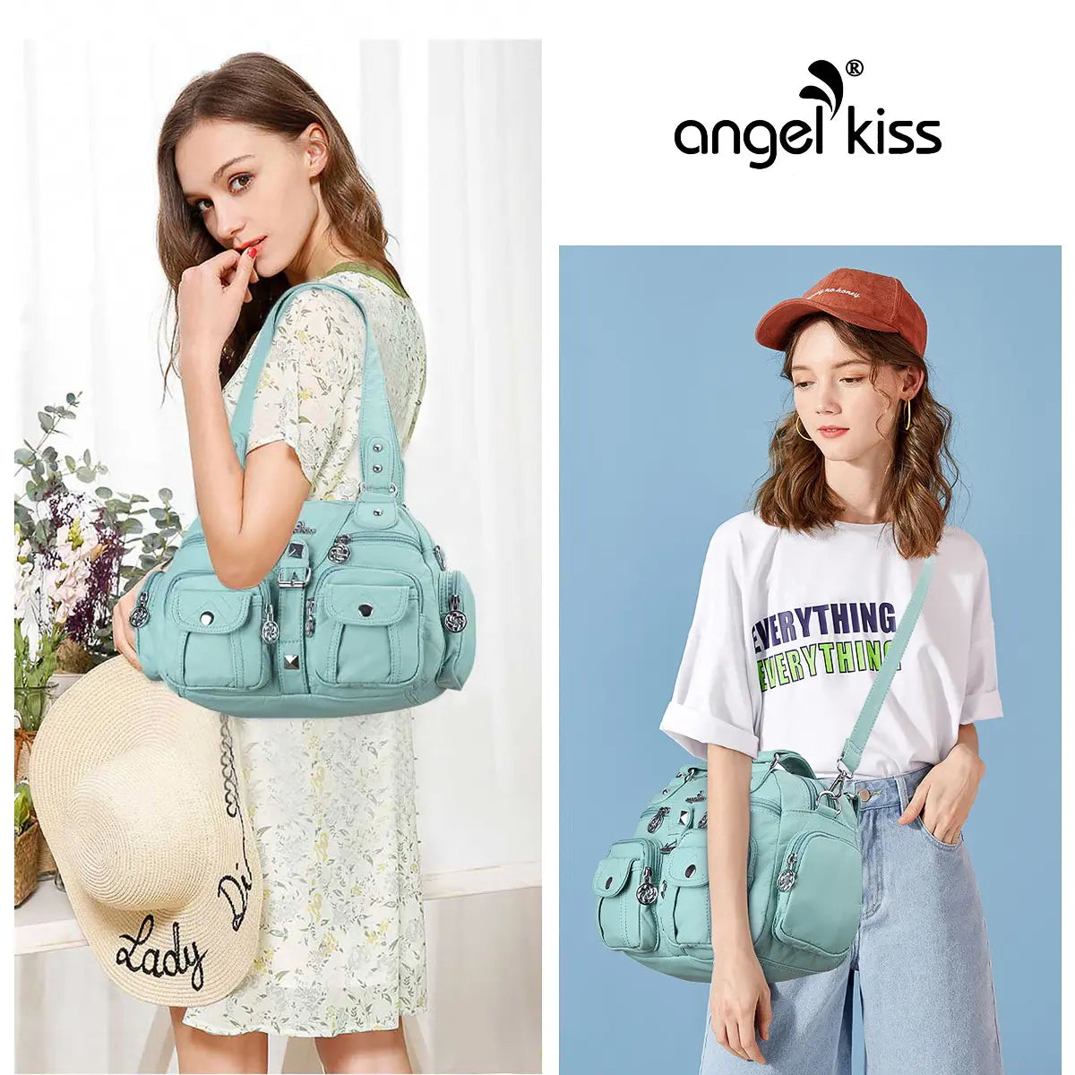Small Double-Handle Shoulder Bag with Multiple Front Pockets